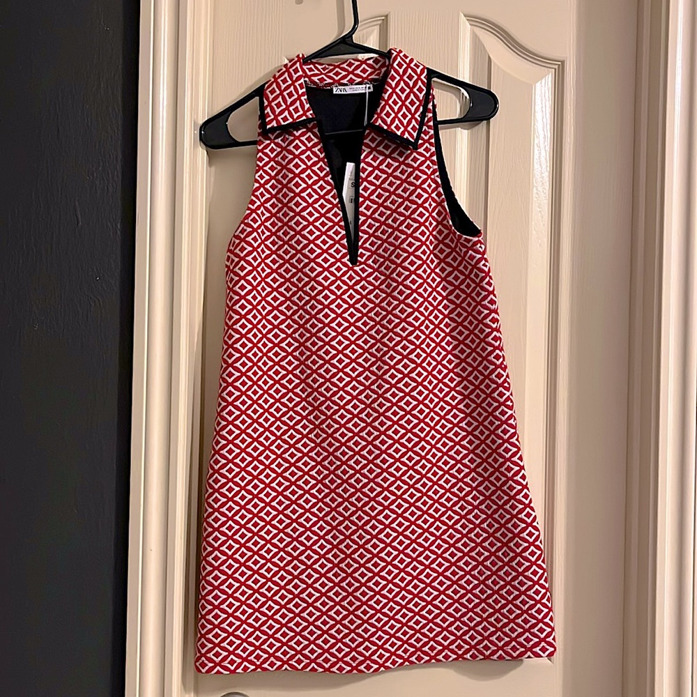 Red patterned A line 60s mod dress